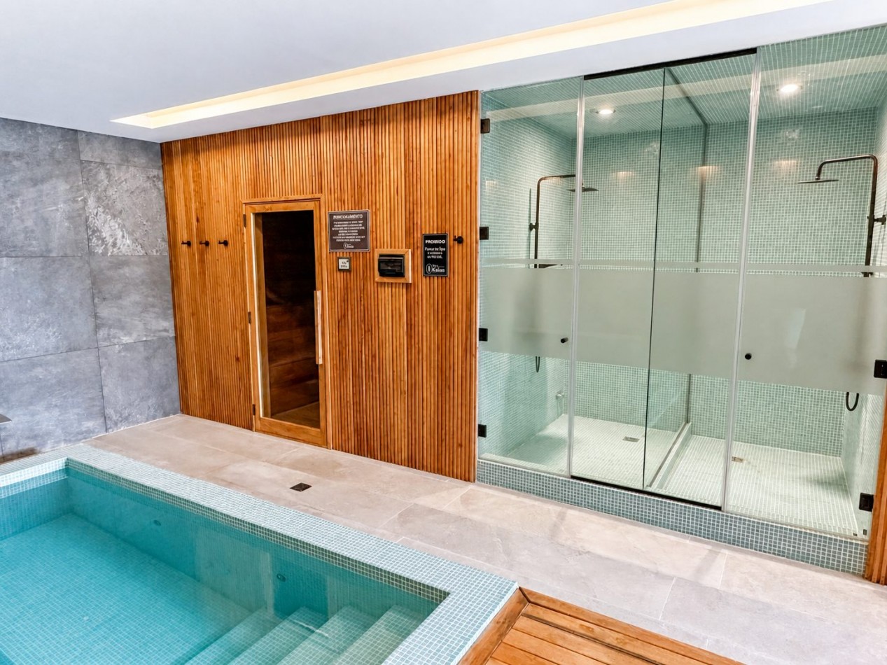 Departamento en alquiler de verano - Kalem I - Frontera Pinamar - Amenities, cochera, piscina, gimnasio, sauna